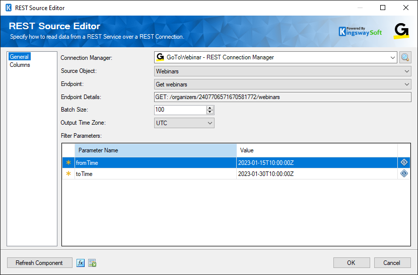 SSIS GoToWebinar REST Source